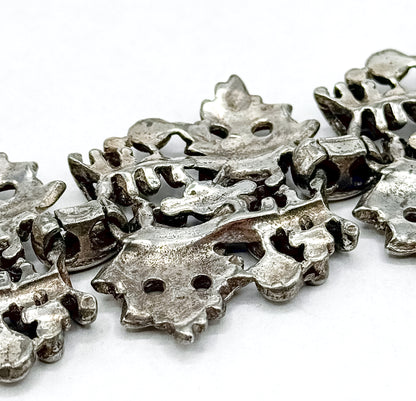 Mid-Century Wide Chunky Grape Leaf Textured Bracelet in Silver