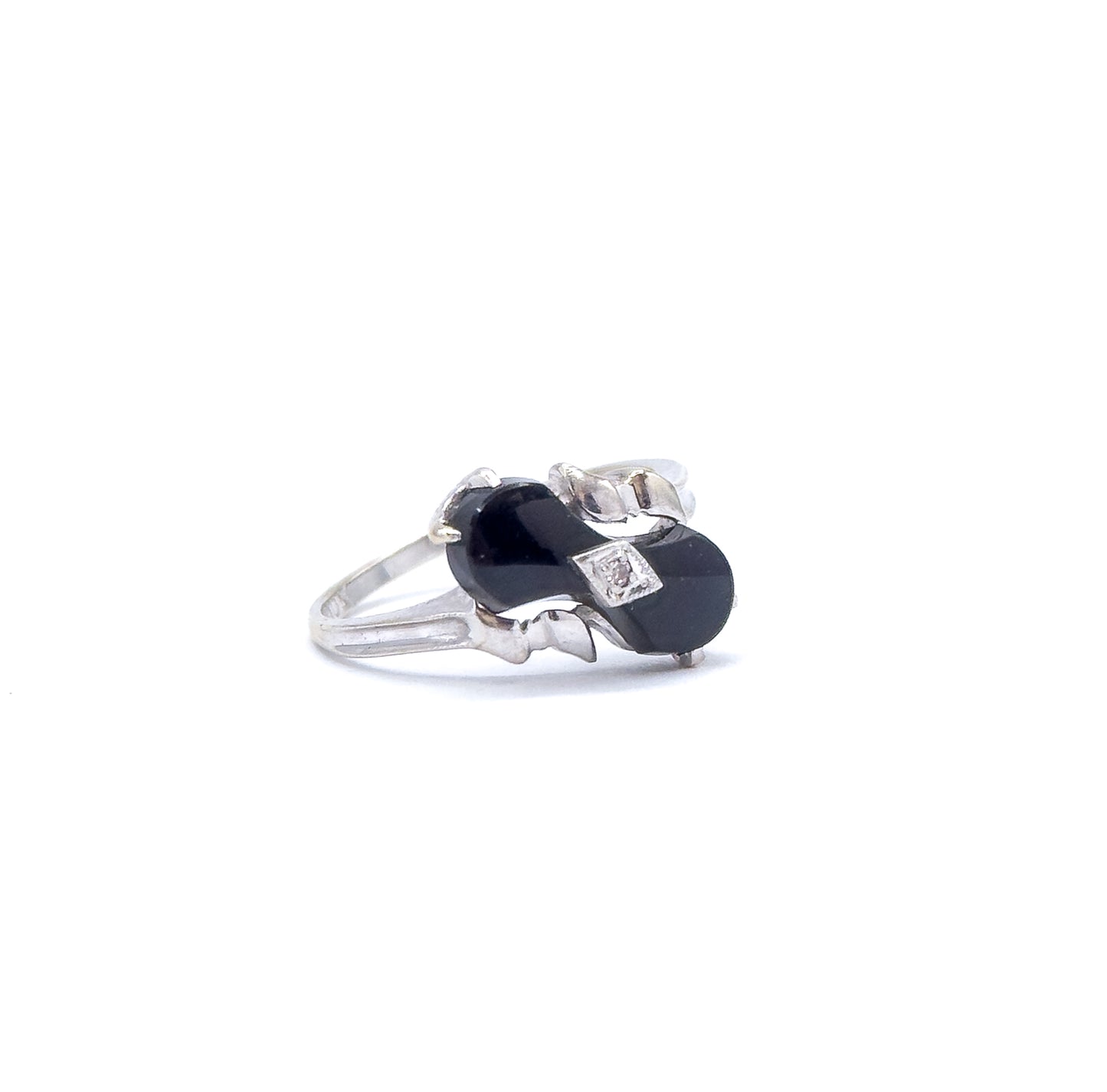 Vintage Onyx & Diamond Bowtie Ring in 10K White Gold