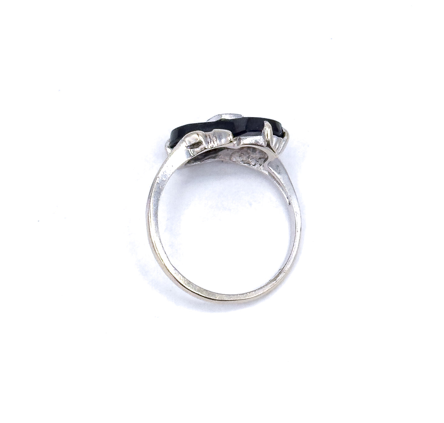 Vintage Onyx & Diamond Bowtie Ring in 10K White Gold