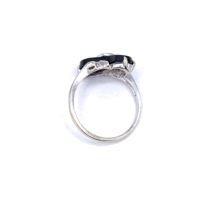 Vintage Onyx & Diamond Bowtie Ring in 10K White Gold