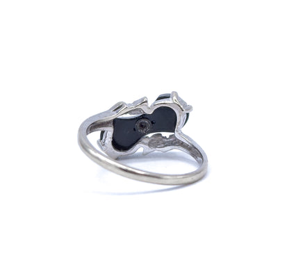 Vintage Onyx & Diamond Bowtie Ring in 10K White Gold