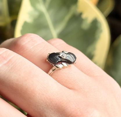 Vintage Onyx & Diamond Bowtie Ring in 10K White Gold