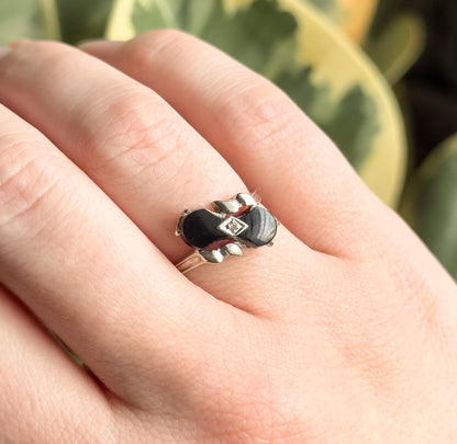 Vintage Onyx & Diamond Bowtie Ring in 10K White Gold