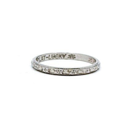 Art Deco Platinum floral pattern textured stacking band in platinum