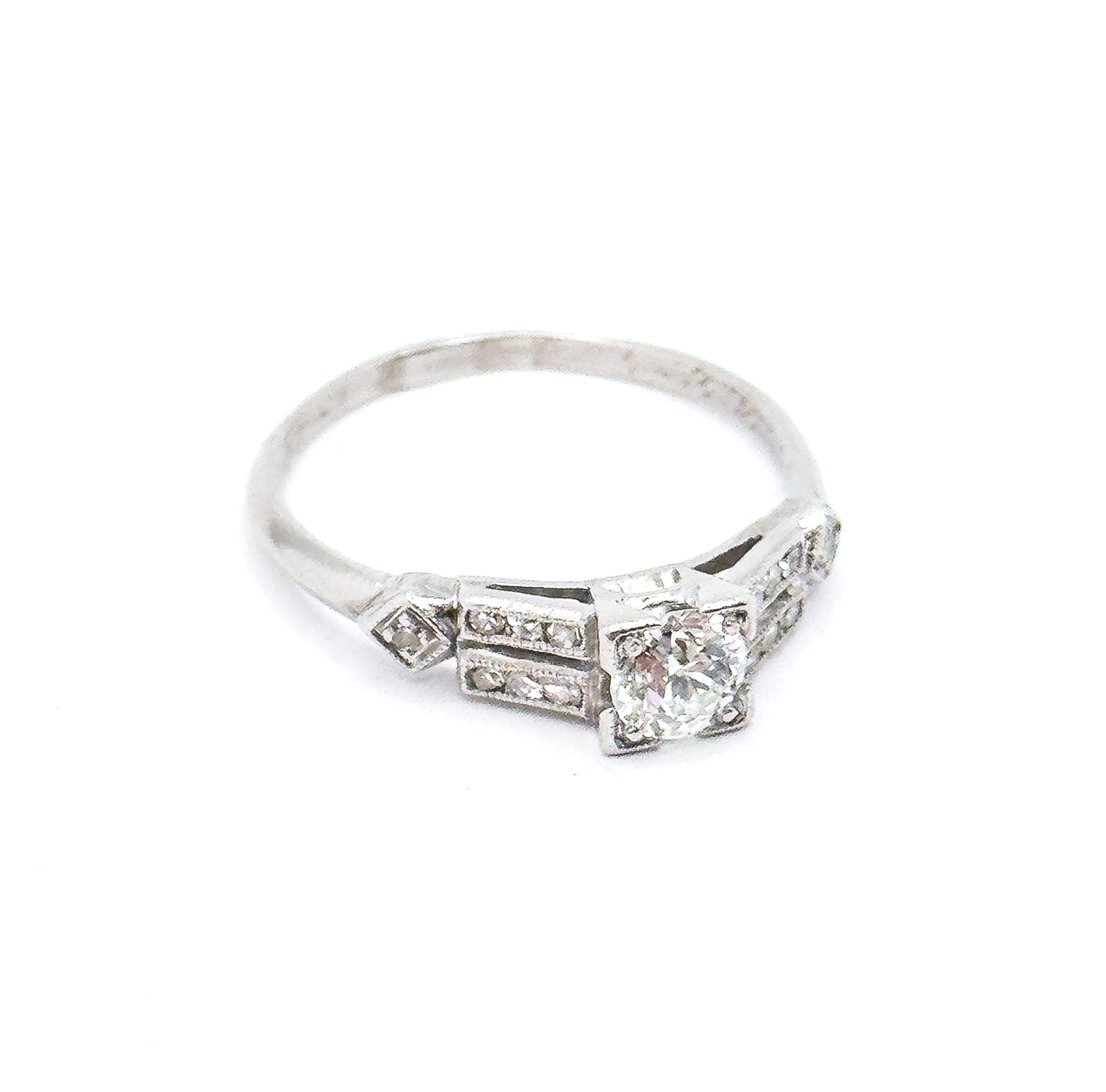 Art Deco Old European Cut Kozibe Diamond Ring in Platinum 1920s Engagement