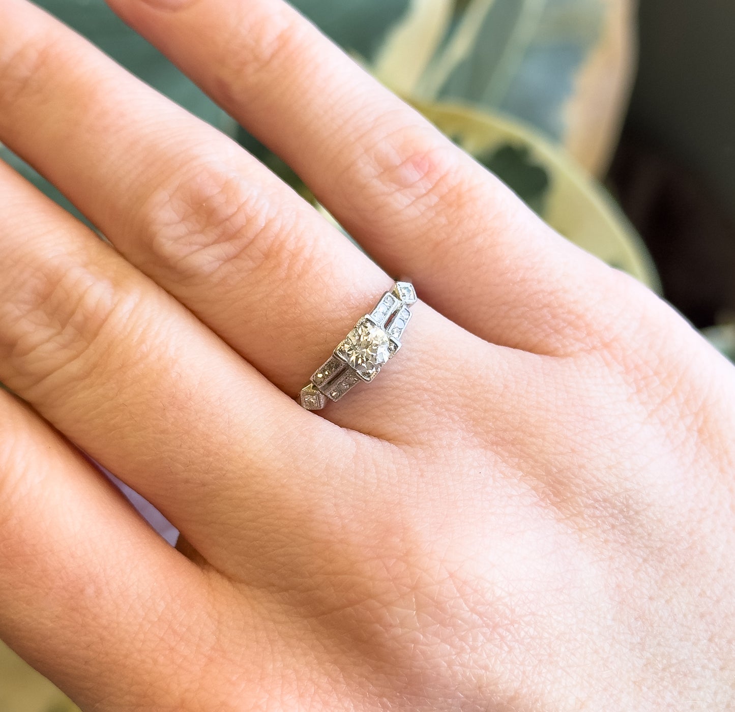 Art Deco Old European Cut Kozibe Diamond Ring in Platinum 1920s Engagement