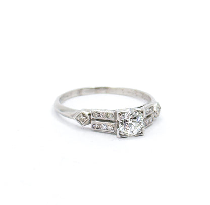 Art Deco Old European Cut Kozibe Diamond Ring in Platinum 1920s Engagement