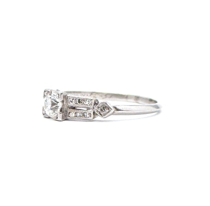 Art Deco Old European Cut Kozibe Diamond Ring in Platinum 1920s Engagement