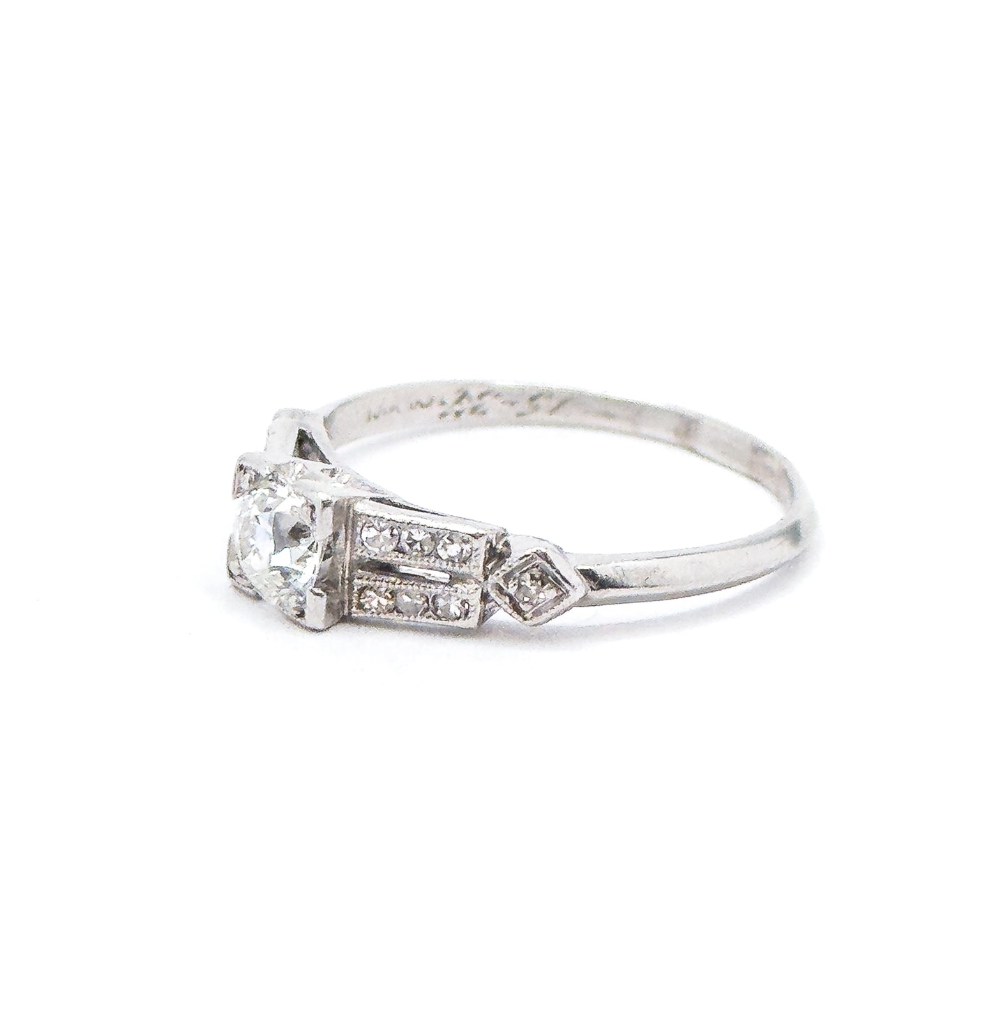 Art Deco Old European Cut Kozibe Diamond Ring in Platinum 1920s Engagement