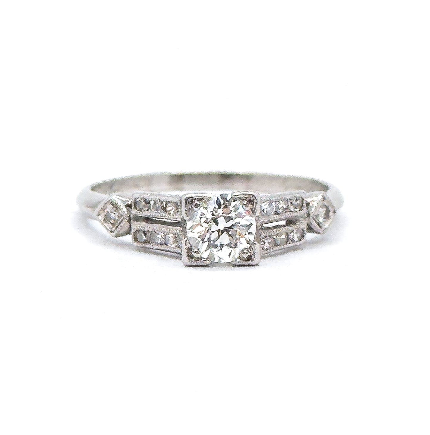 Art Deco Old European Cut Kozibe Diamond Ring in Platinum 1920s Engagement