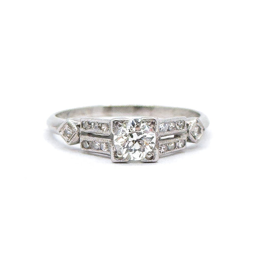 Art Deco Old European Cut Kozibe Diamond Ring in Platinum 1920s Engagement
