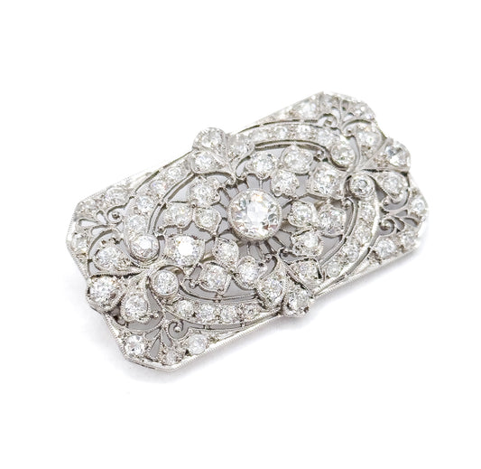 Edwardian Old European Cut Diamond Brooch in Platinum