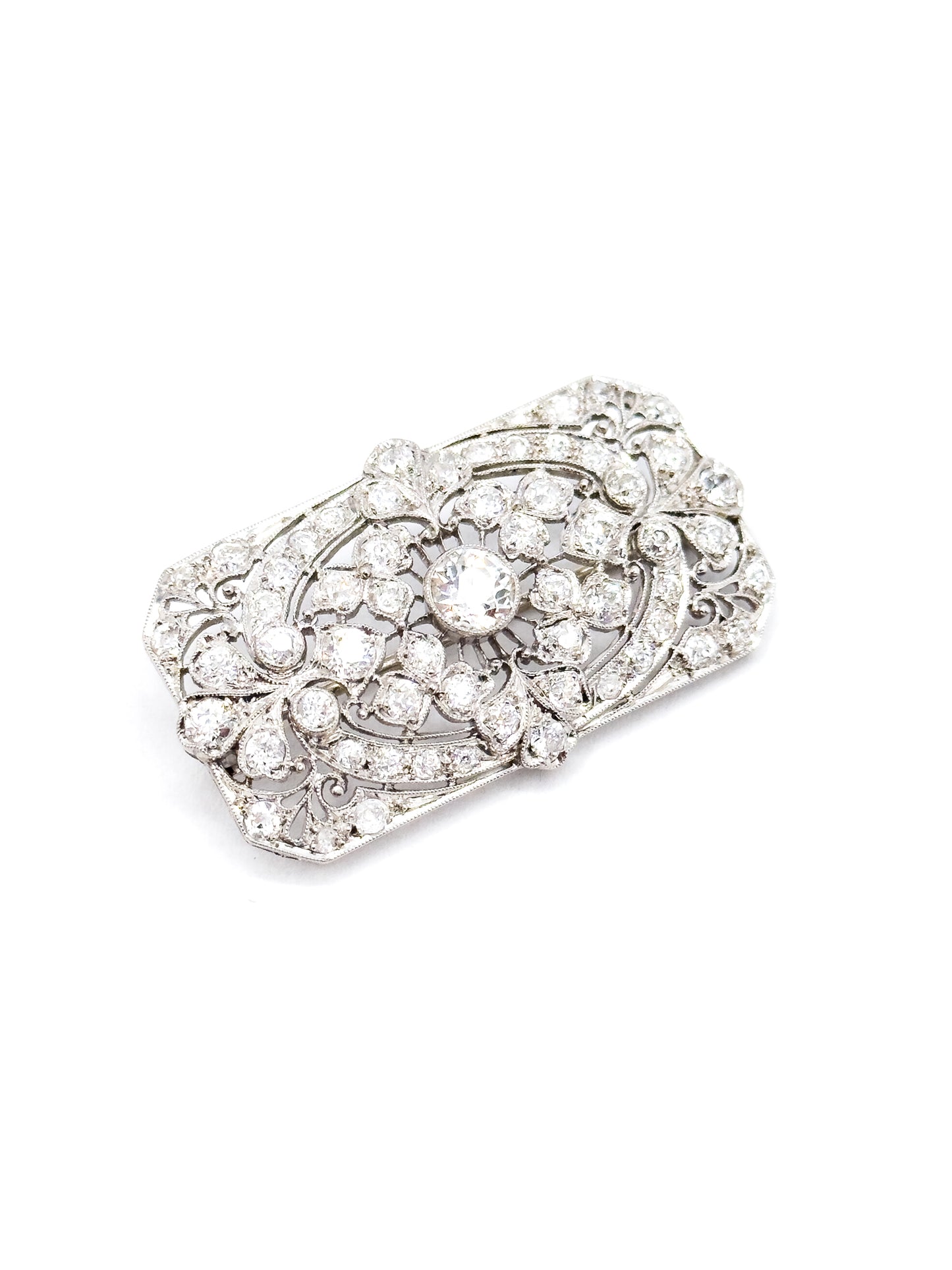 Edwardian Old European Cut Diamond Brooch in Platinum