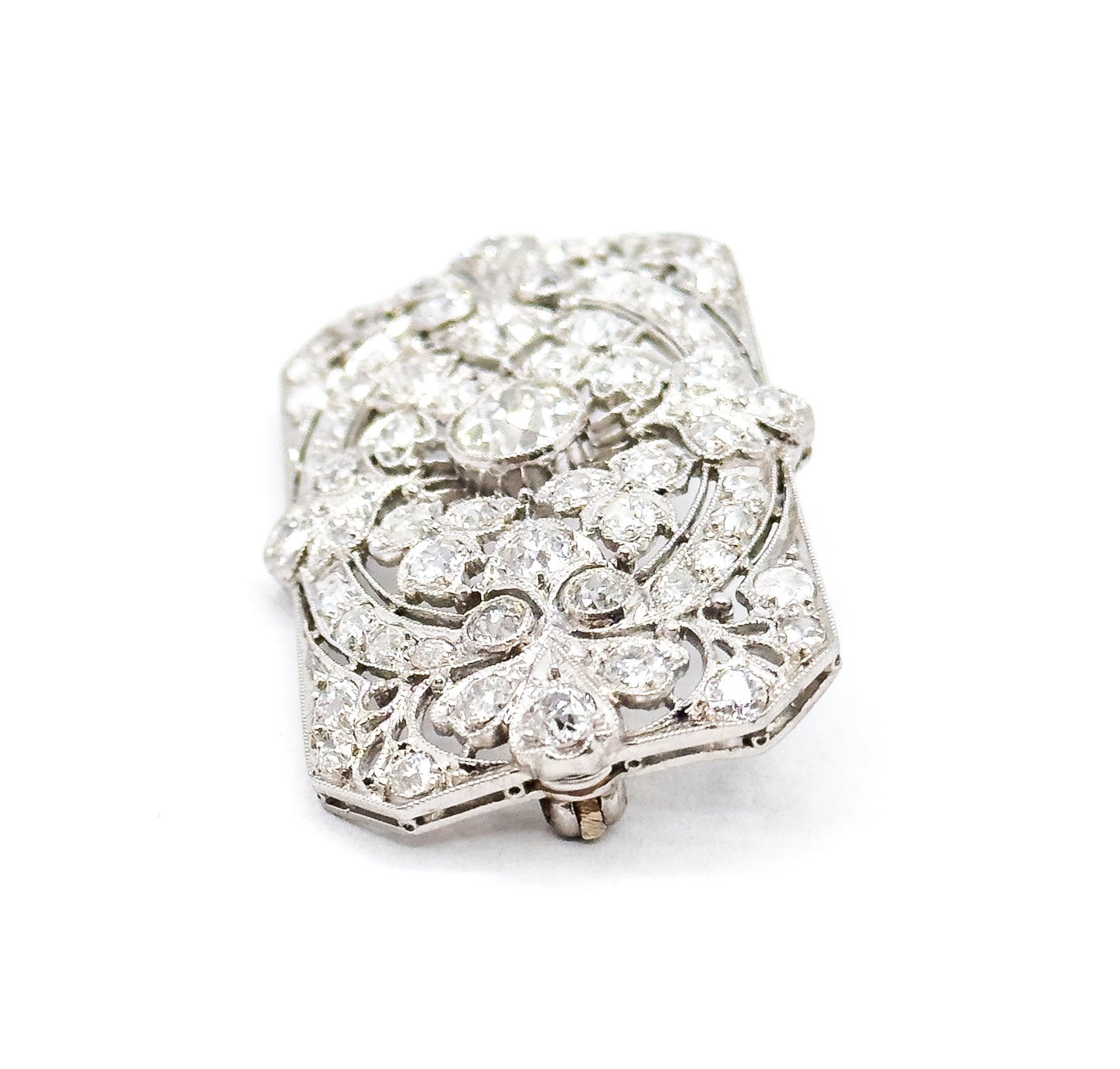 Edwardian Old European Cut Diamond Brooch in Platinum