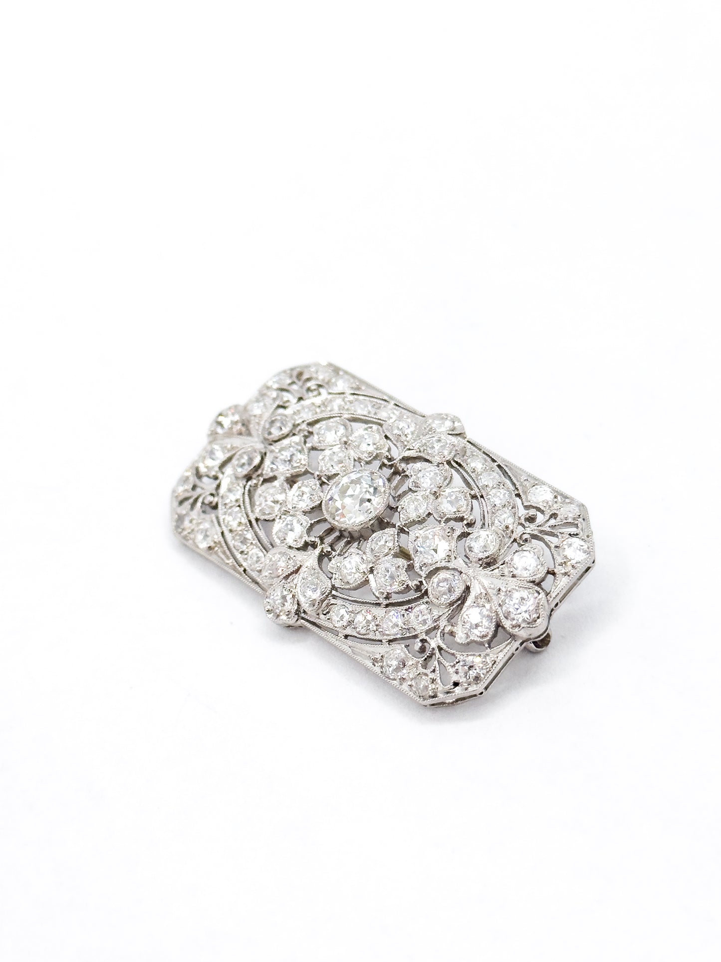 Edwardian Old European Cut Diamond Brooch in Platinum