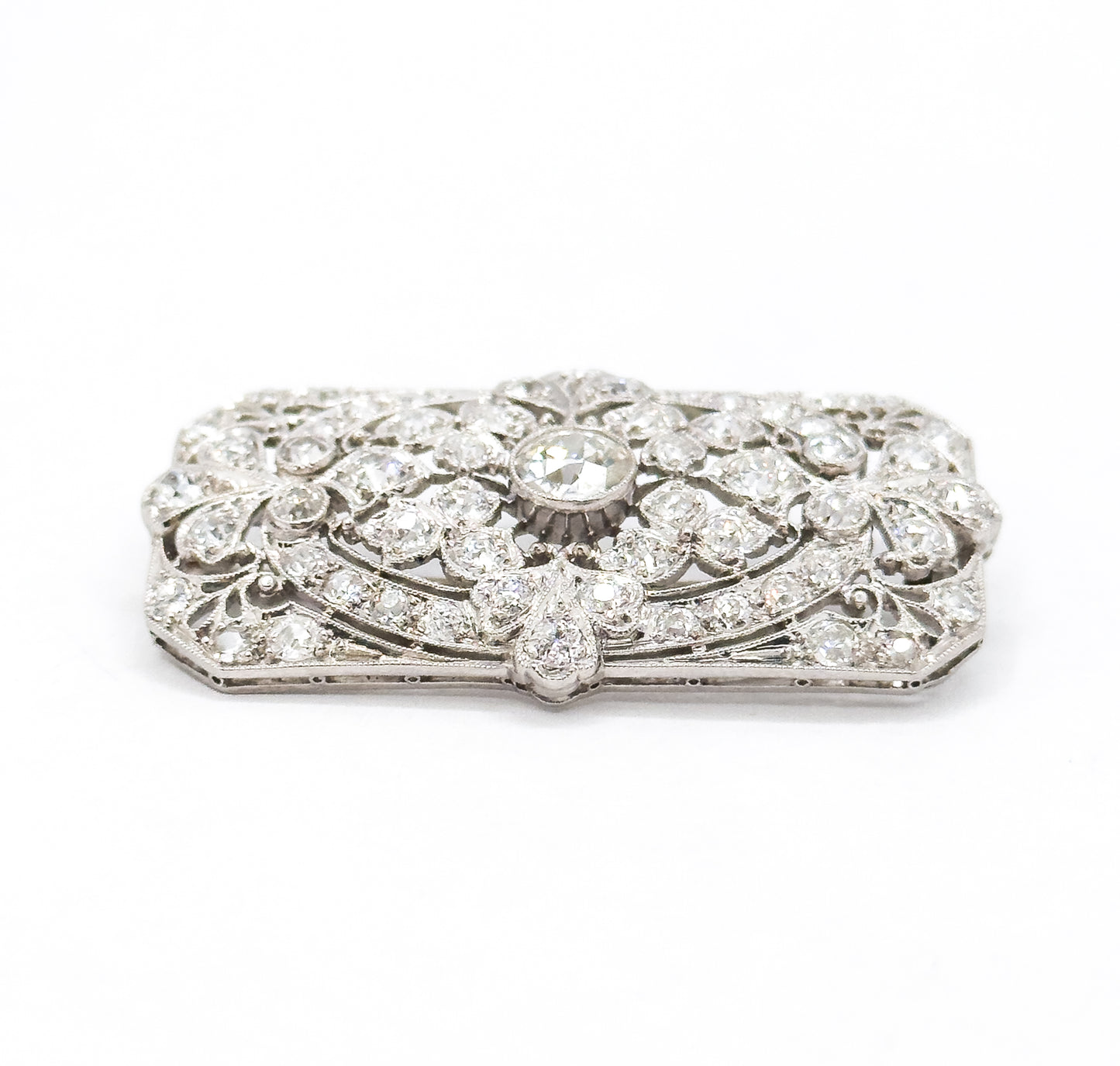 Edwardian Old European Cut Diamond Brooch in Platinum