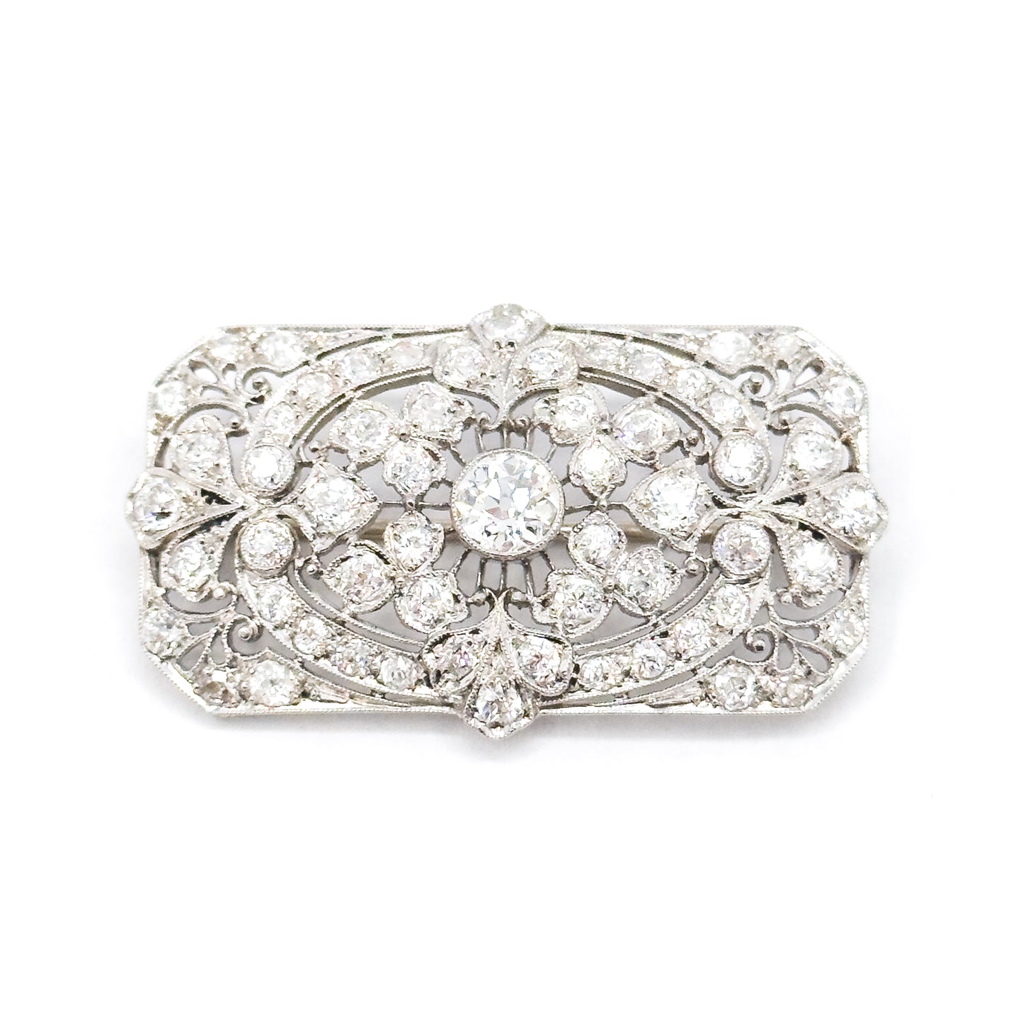 Edwardian Old European Cut Diamond Brooch in Platinum