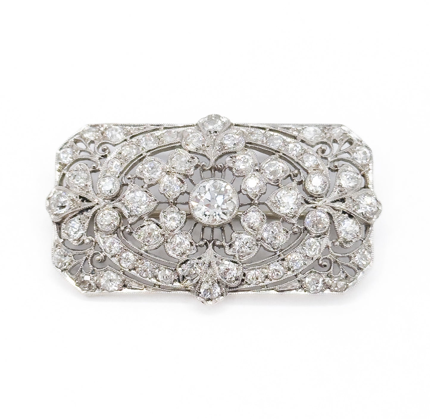 Edwardian Old European Cut Diamond Brooch in Platinum