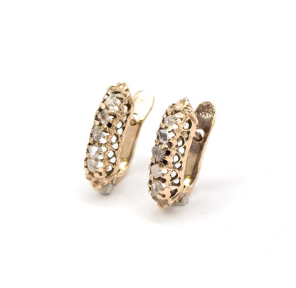 Vintage Rough Cut Raw Diamond Lever back Earrings in 10K Gold