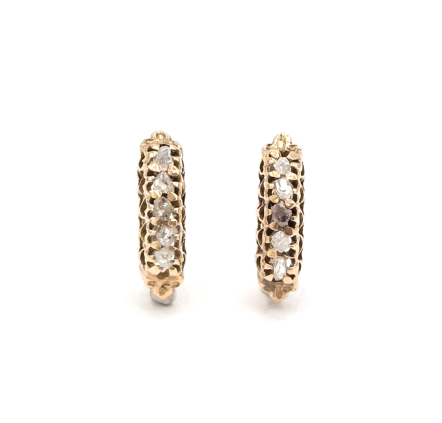 Vintage Rough Cut Raw Diamond Lever back Earrings in 10K Gold