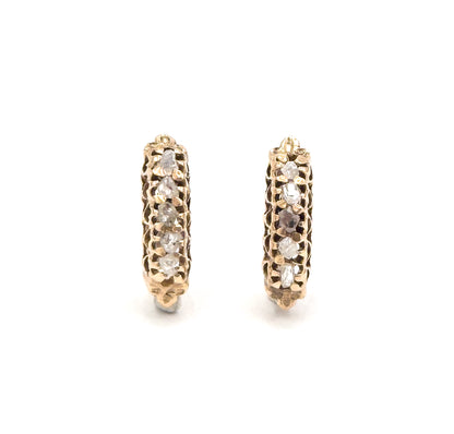 Vintage Rough Cut Raw Diamond Lever back Earrings in 10K Gold