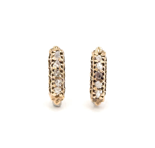 Vintage Rough Cut Raw Diamond Lever back Earrings in 10K Gold