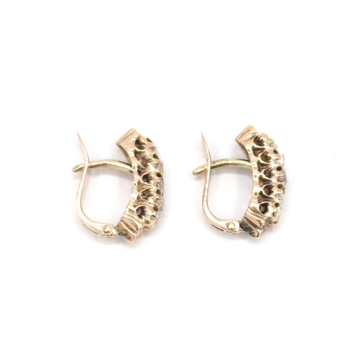Vintage Rough Cut Raw Diamond Lever back Earrings in 10K Gold