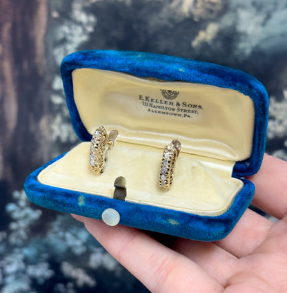 Vintage Rough Cut Raw Diamond Lever back Earrings in 10K Gold