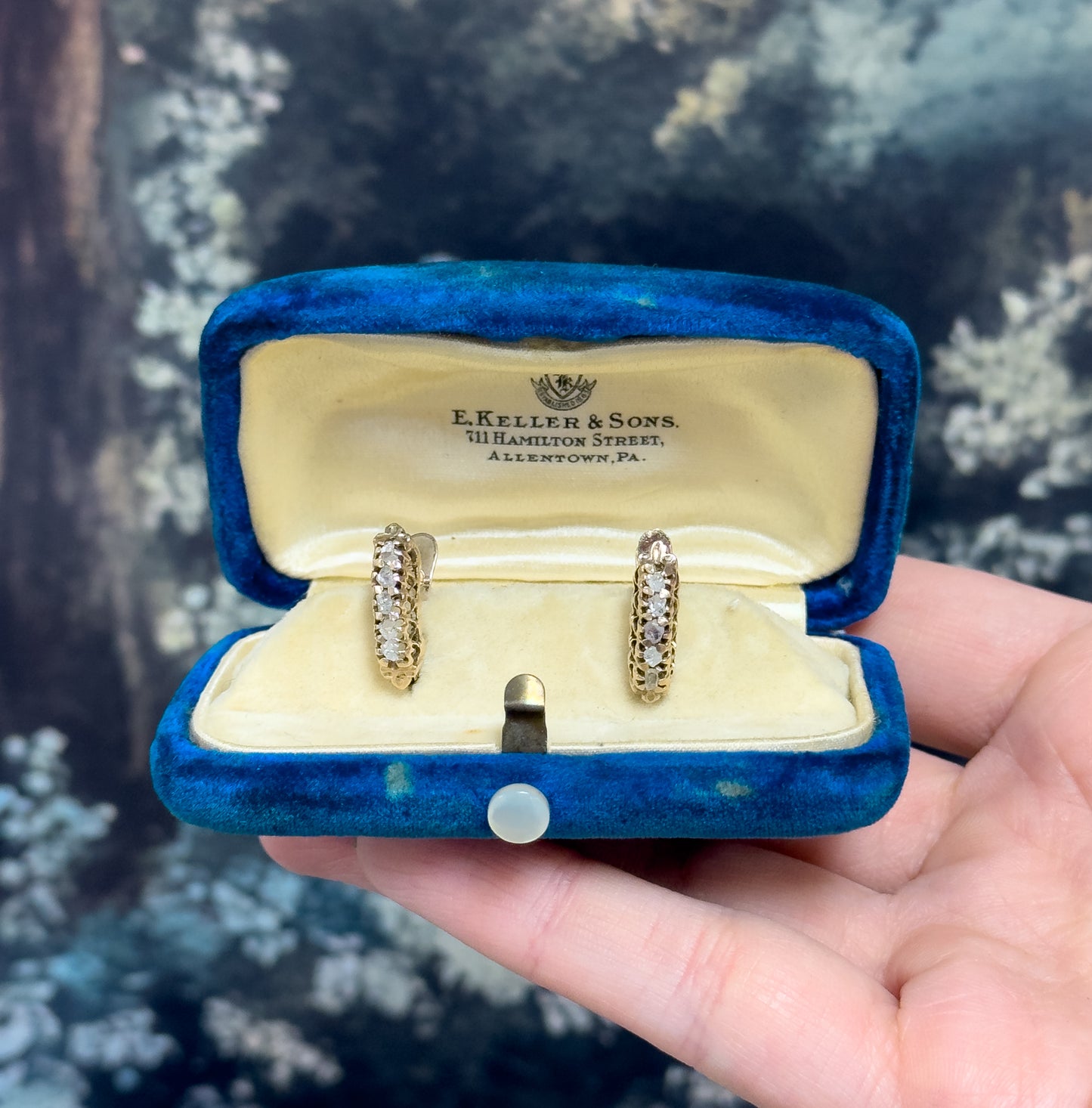 Vintage Rough Cut Raw Diamond Lever back Earrings in 10K Gold