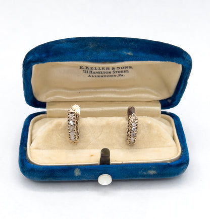 Vintage Rough Cut Raw Diamond Lever back Earrings in 10K Gold