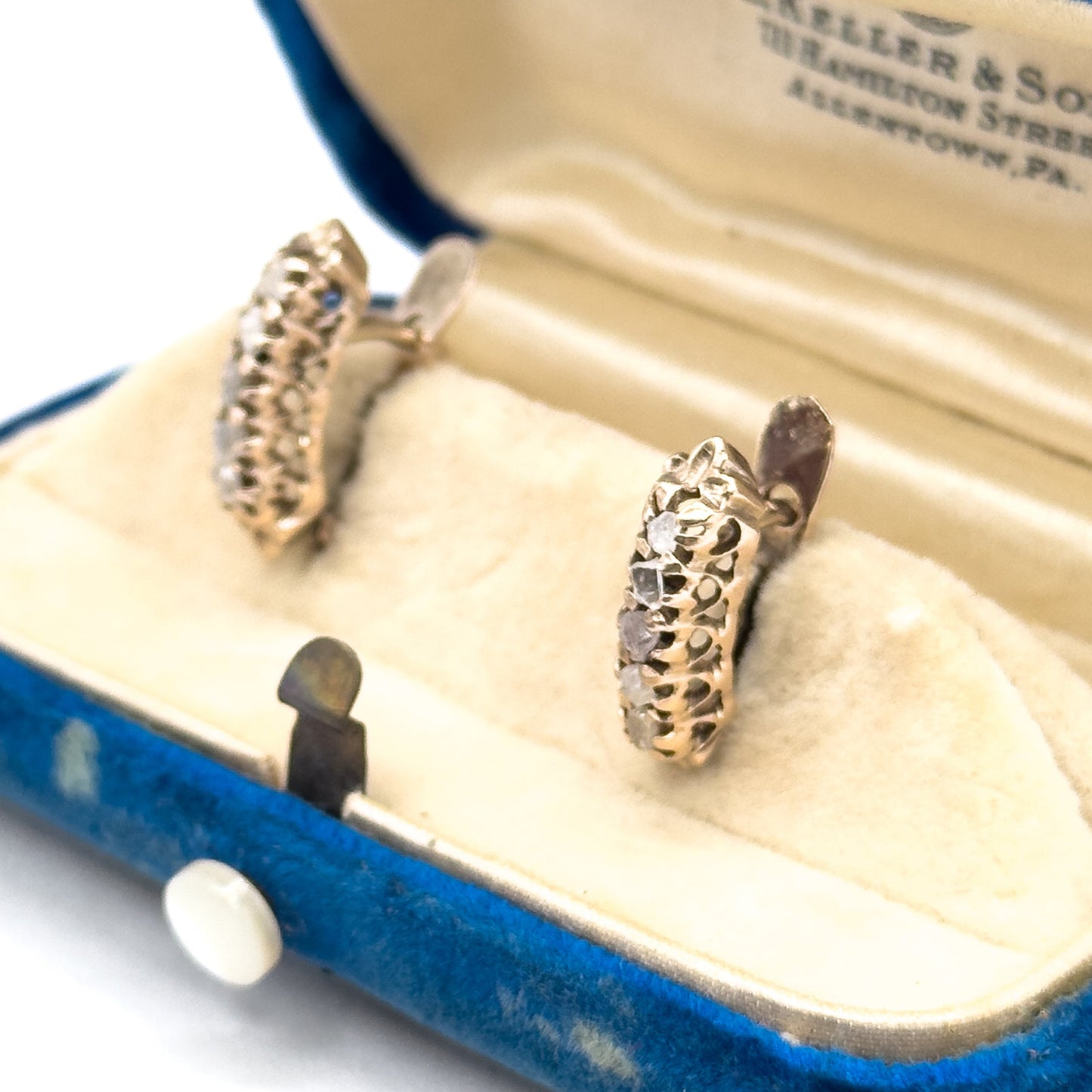 Vintage Rough Cut Raw Diamond Lever back Earrings in 10K Gold