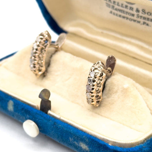 Vintage Rough Cut Raw Diamond Lever back Earrings in 10K Gold