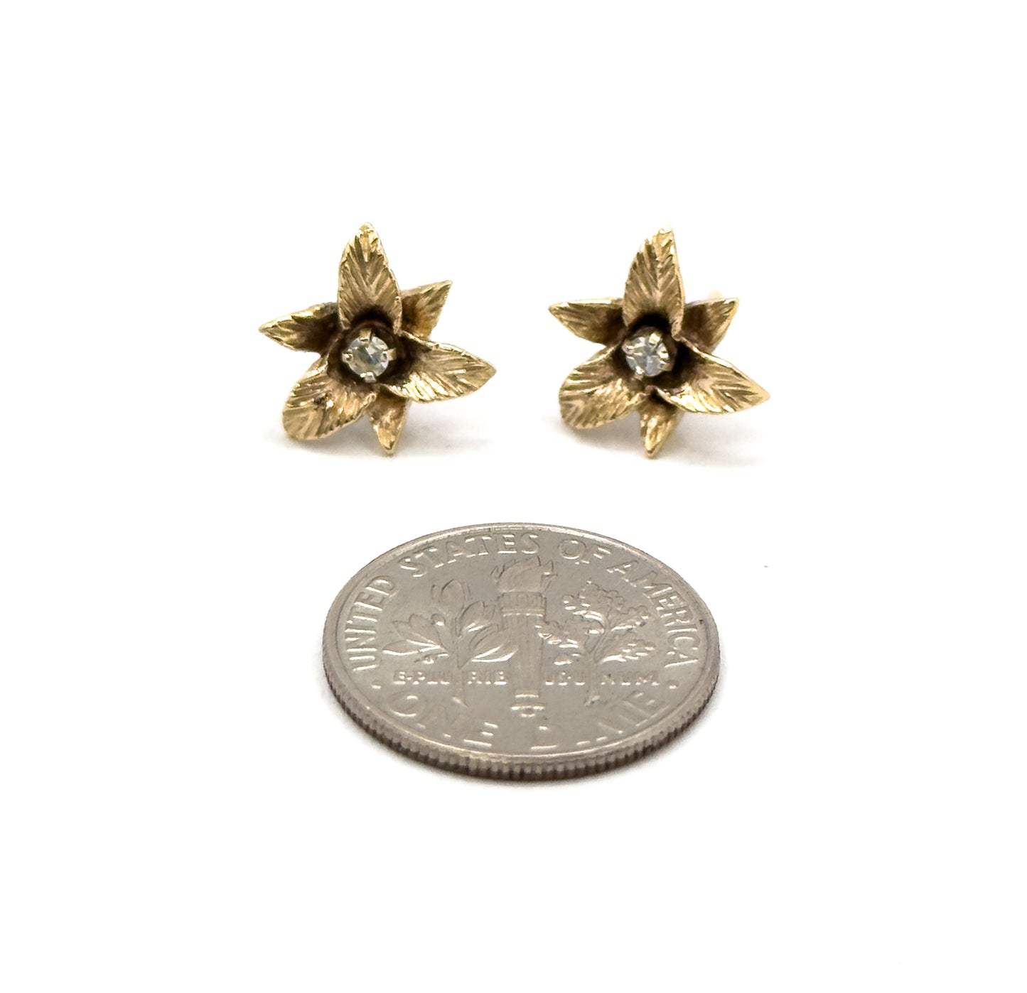 Vintage Diamond Trillium Flower Earrings in 14K Gold