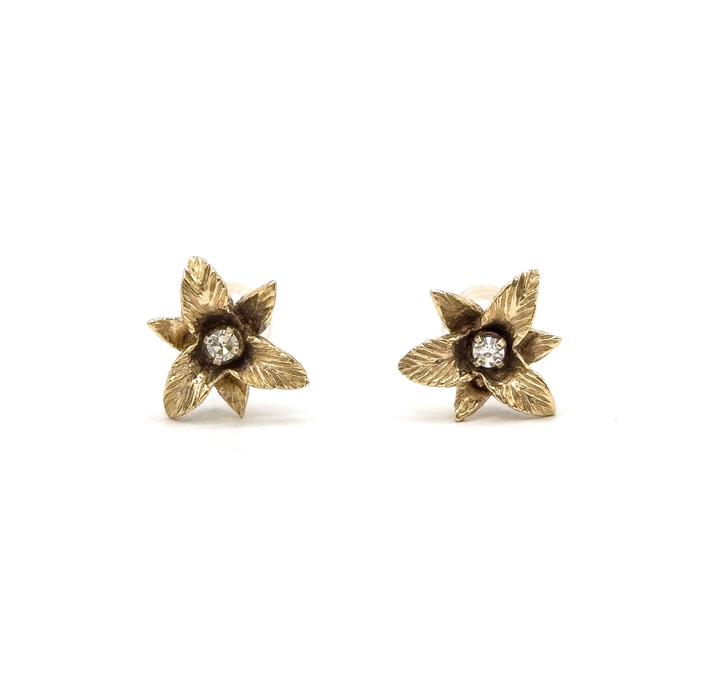Vintage Diamond Trillium Flower Earrings in 14K Gold
