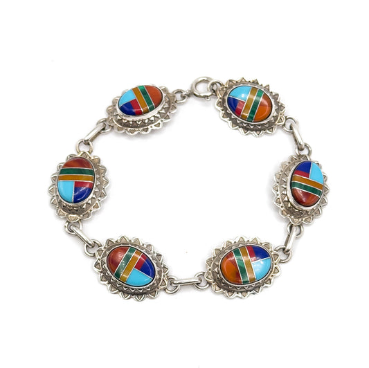Vintage Native Inspired Multi Color Bracelet in Silver