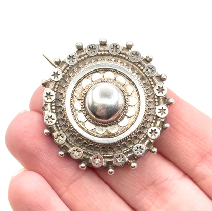 Victorian Aesthetic Period Brooch with Star Details in Silver
