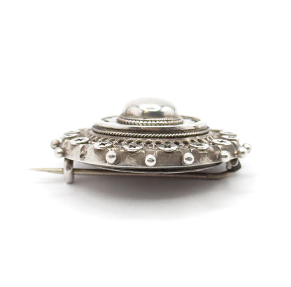 Victorian Aesthetic Period Brooch with Star Details in Silver