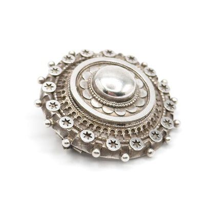 Victorian Aesthetic Period Brooch with Star Details in Silver
