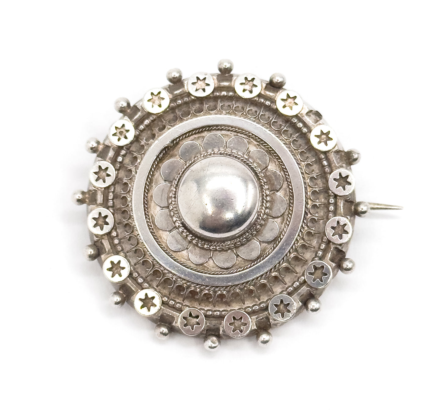 Victorian Aesthetic Period Brooch with Star Details in Silver