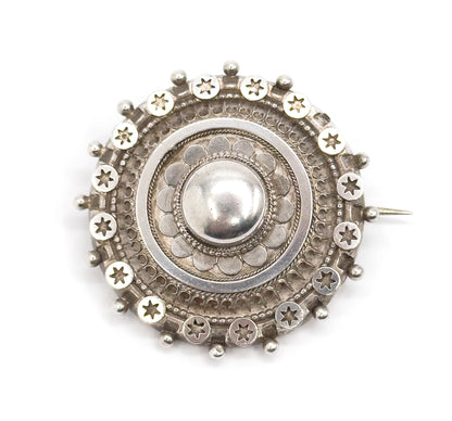 Victorian Aesthetic Period Brooch with Star Details in Silver