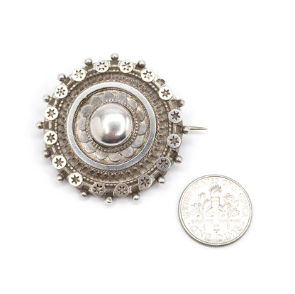 Victorian Aesthetic Period Brooch with Star Details in Silver