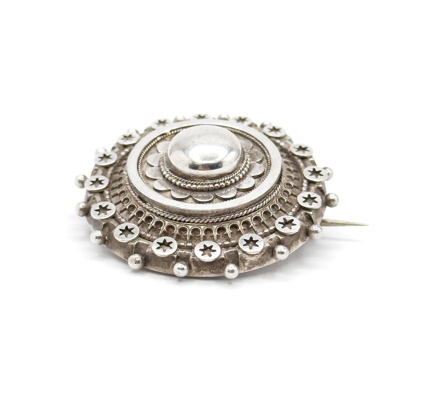 Victorian Aesthetic Period Brooch with Star Details in Silver