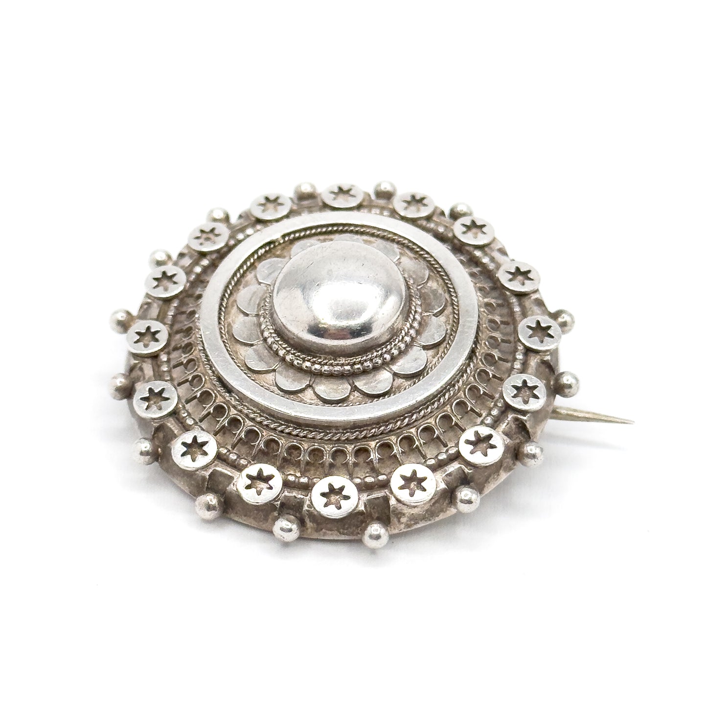 Victorian Aesthetic Period Brooch with Star Details in Silver