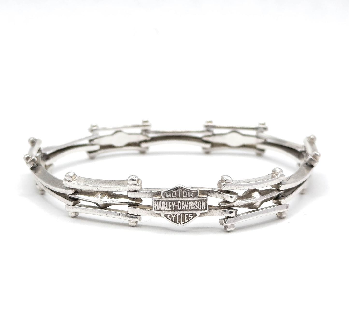 Rugged Vintage Harley-Davidson Gate Link Bracelet in Silver