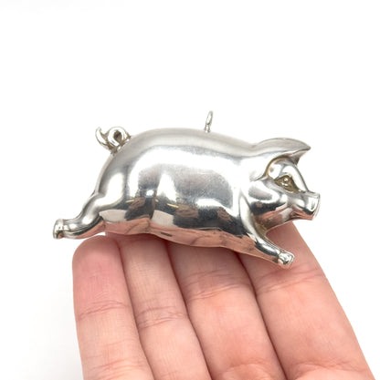 Vintage Sterling Silver Jumbo Puffy Pig Pendant