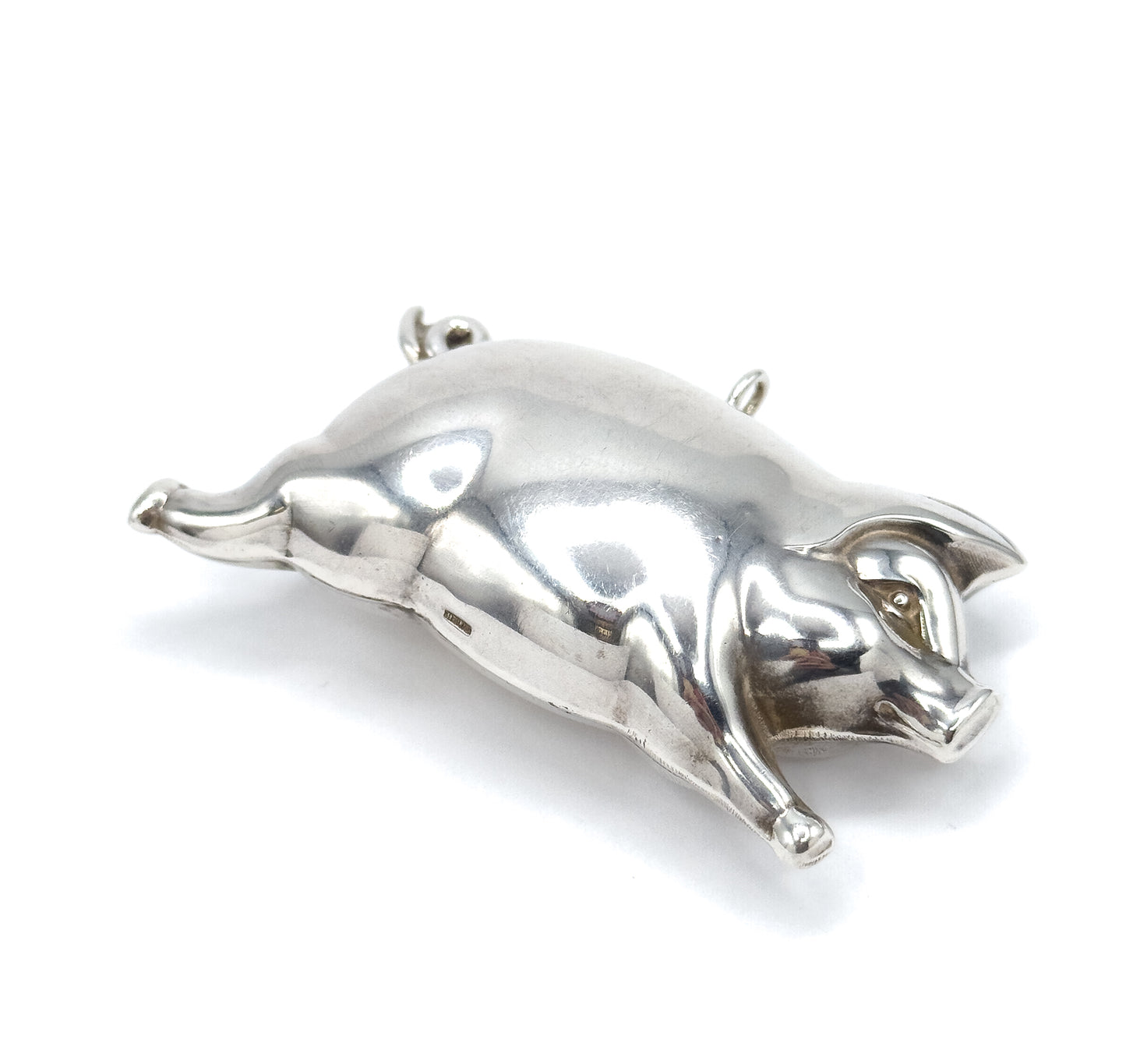 Vintage Sterling Silver Jumbo Puffy Pig Pendant