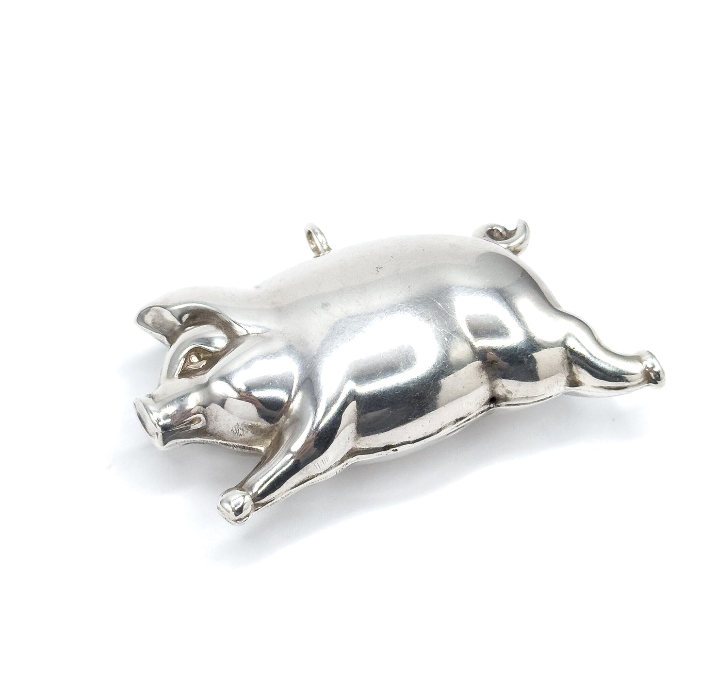 Vintage Sterling Silver Jumbo Puffy Pig Pendant