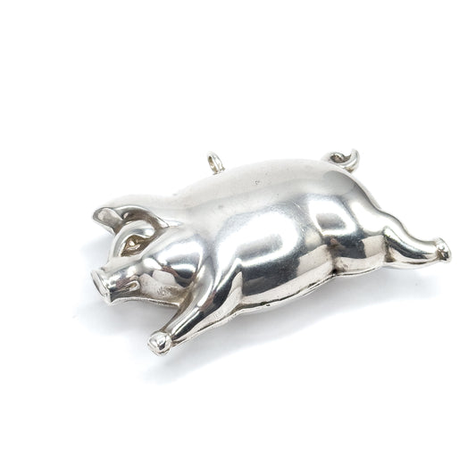 Vintage Sterling Silver Jumbo Puffy Pig Pendant