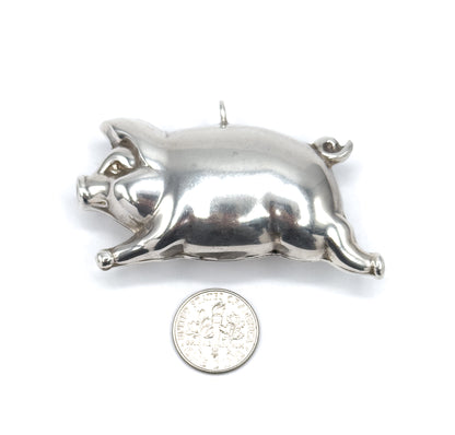 Vintage Sterling Silver Jumbo Puffy Pig Pendant