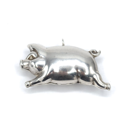Vintage Sterling Silver Jumbo Puffy Pig Pendant